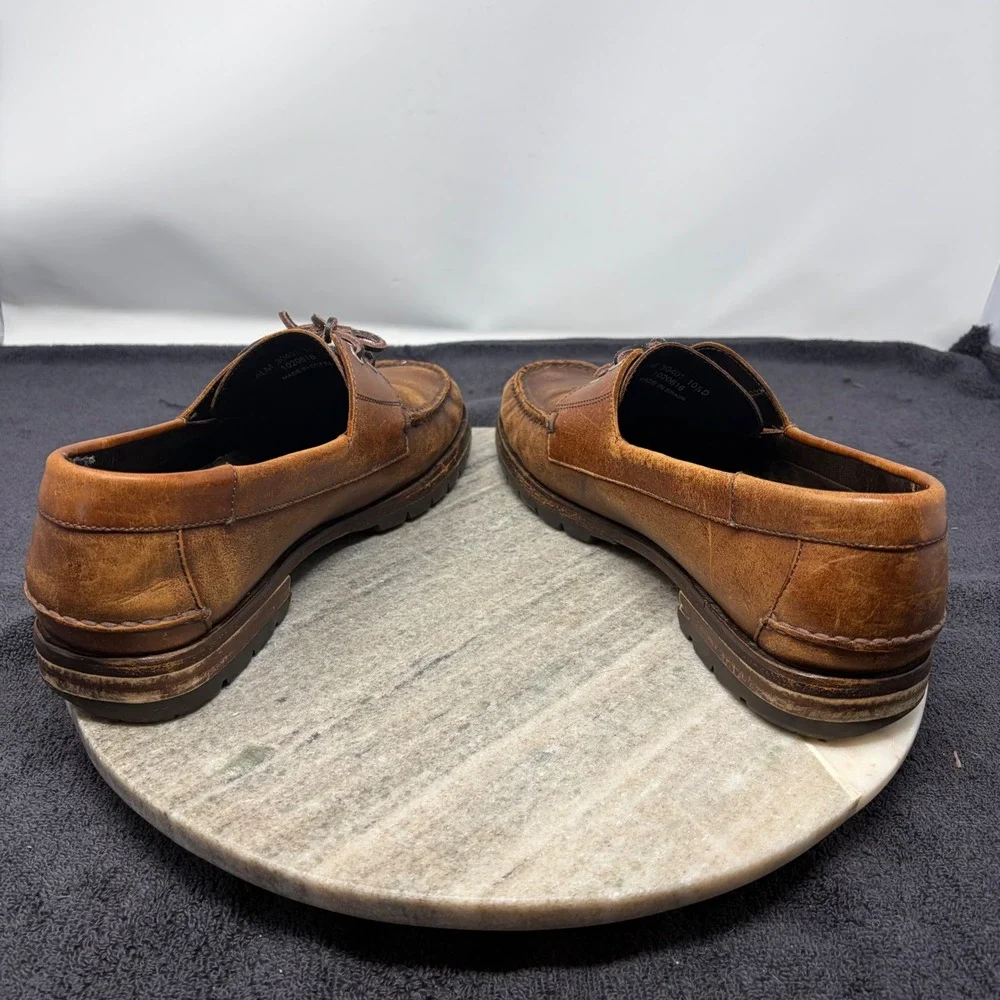 Polo Ralph Lauren Mens Brown Leather Boat Shoes Lug Sole Sz 10.5 Preppy Coastal